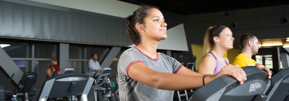 A group spinning class at the Campus Recreation Center.