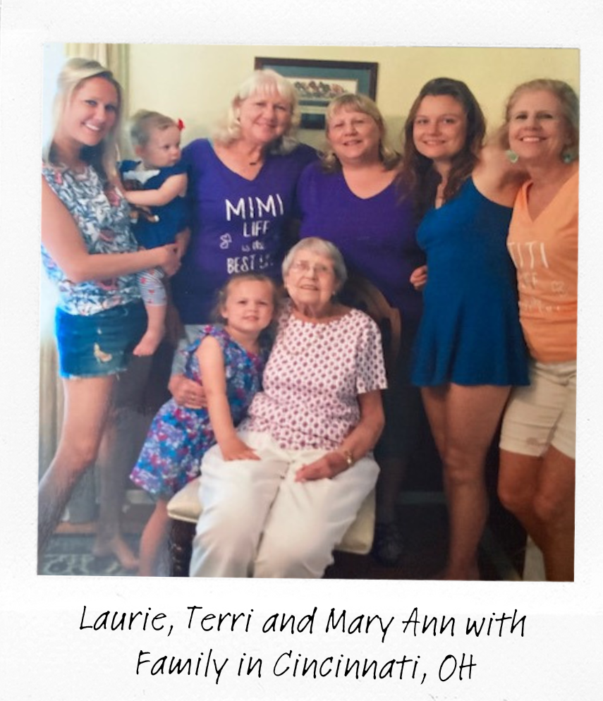 Polaroid of Mary Ann, Laurie and Terri with Family