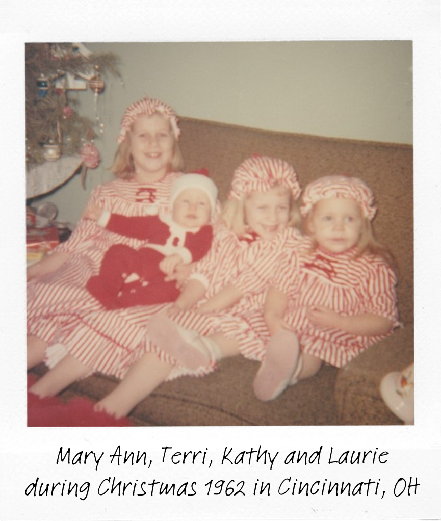 Polaroid of Mary Ann, Terri, Kathy and Laurie at Christmas 