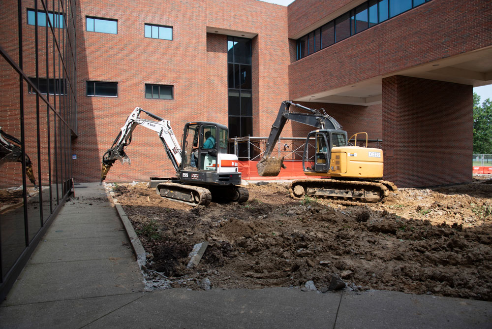 construction barriers outside Muntz Hall