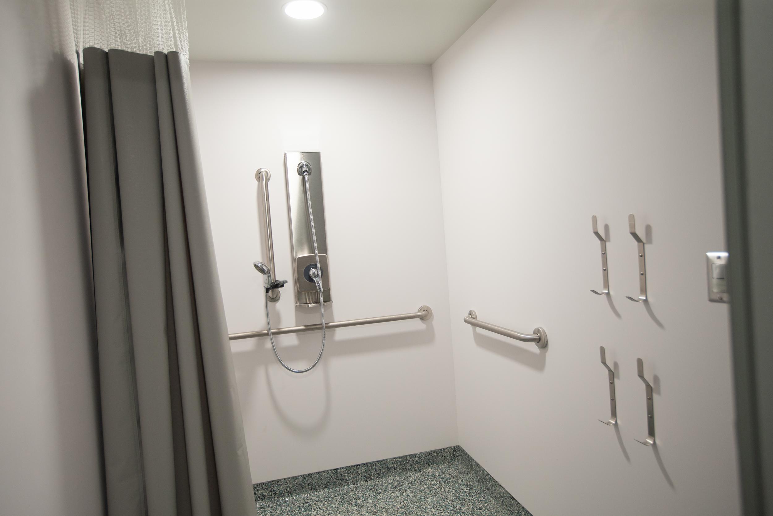 Common shower with door and curtain