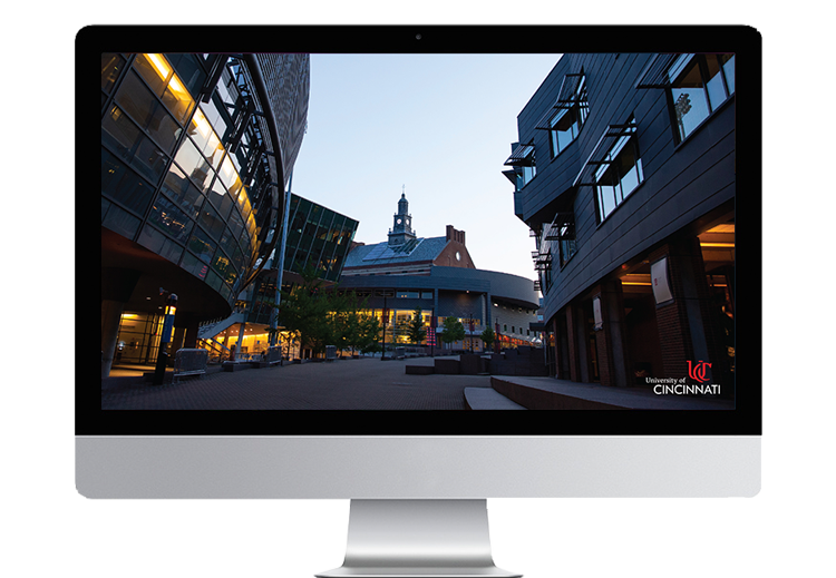 Computer monitor with UC Campus wallpaper