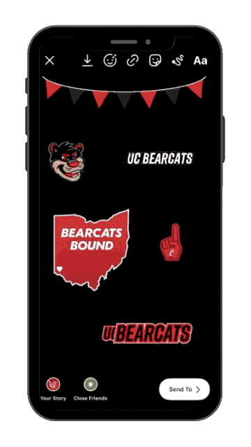 Phone screen showing animated Bearcats Instagram posts