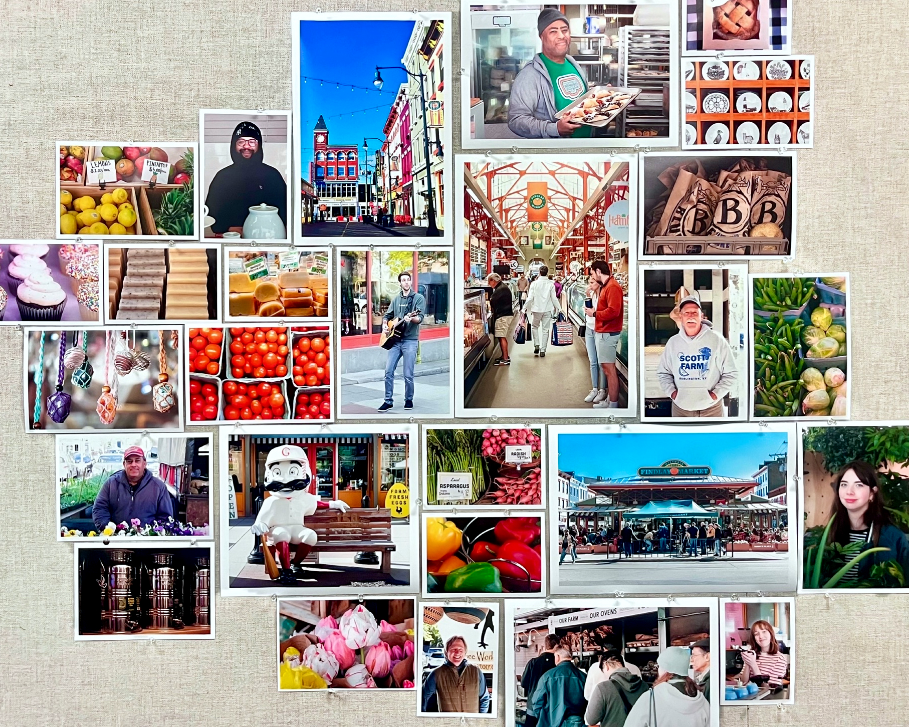 Collage of several color photos of Cincinnati's Findley Market.