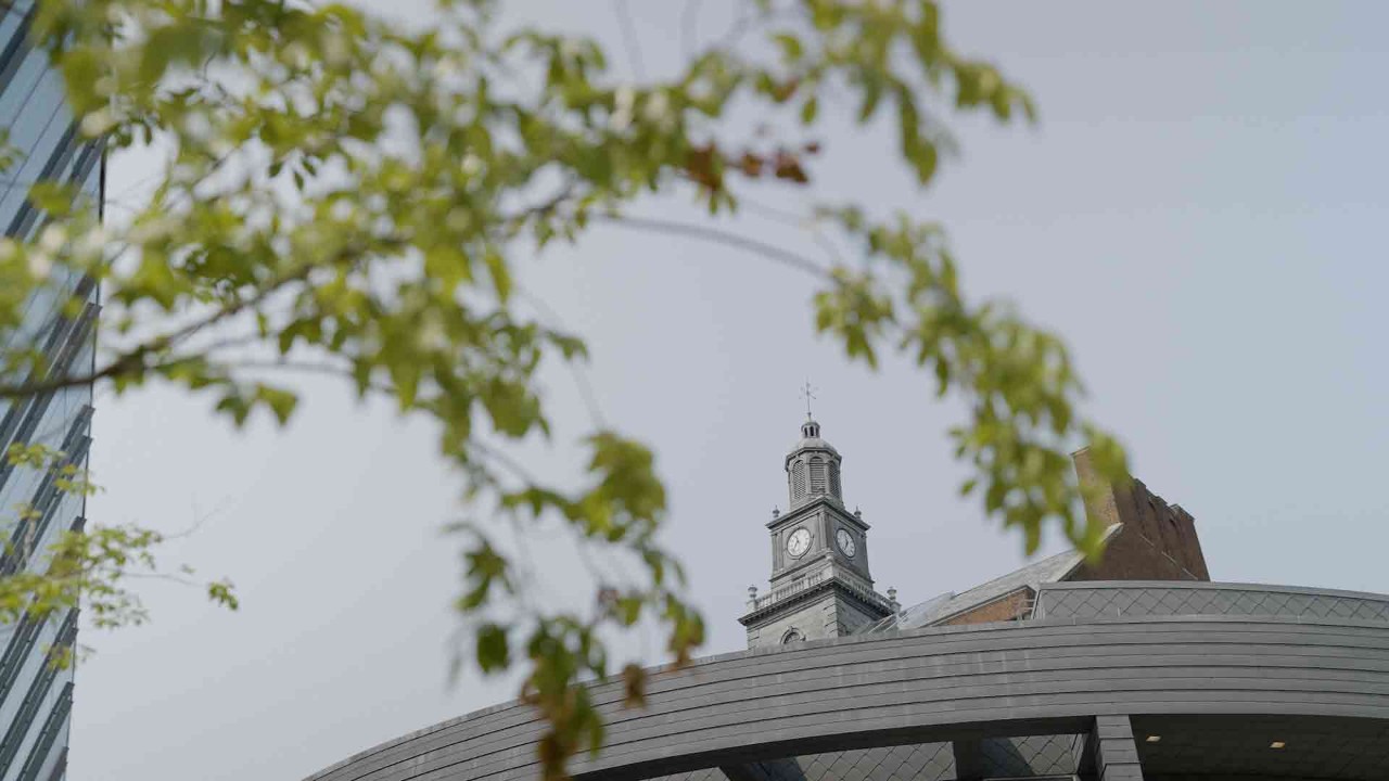 The clock tower of the University of Cincinnati's Tangeman University Center