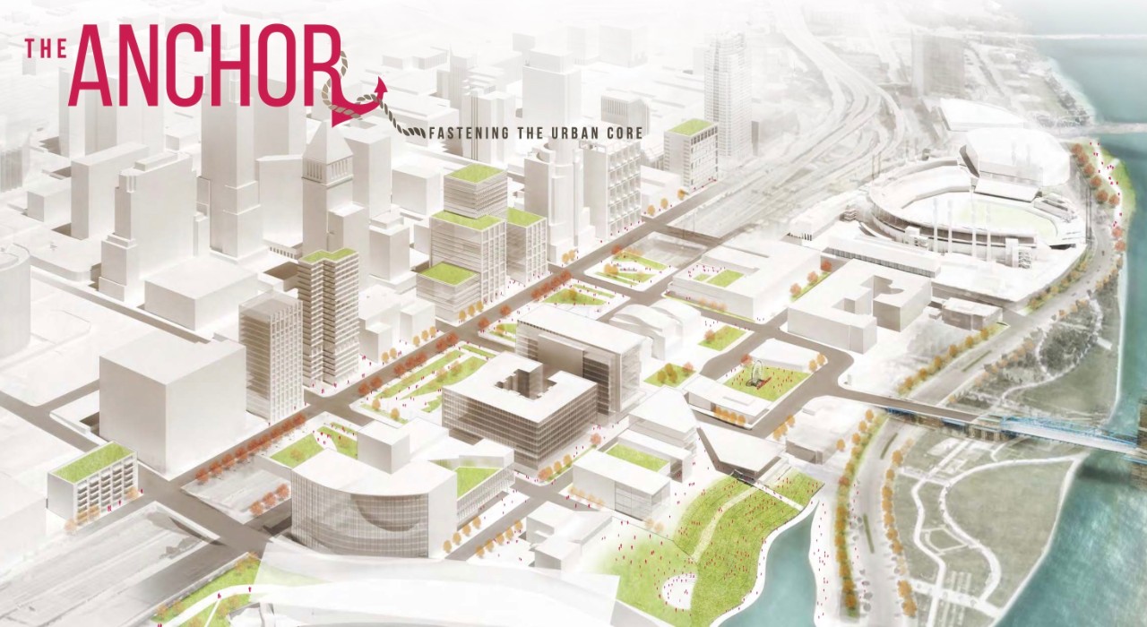 Rendering of Downtown Cincinnati plan called The Anchor