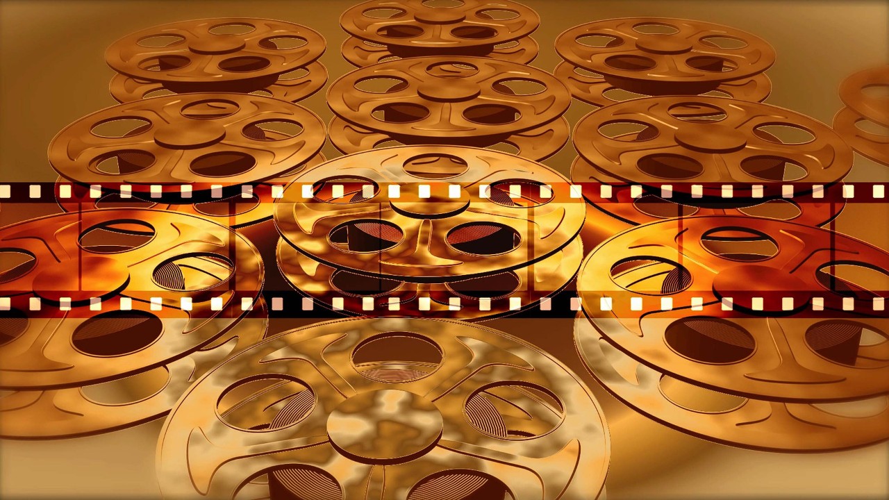 Stylized film reels.