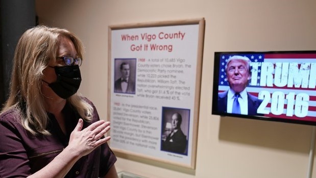 Vigo County history museum sign with Trump 2016 