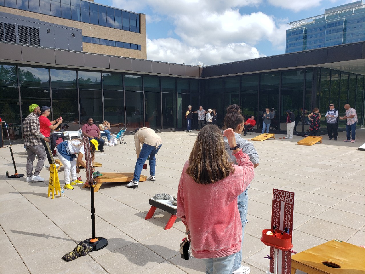 image of the cornhole tournament for OIP at UC Law