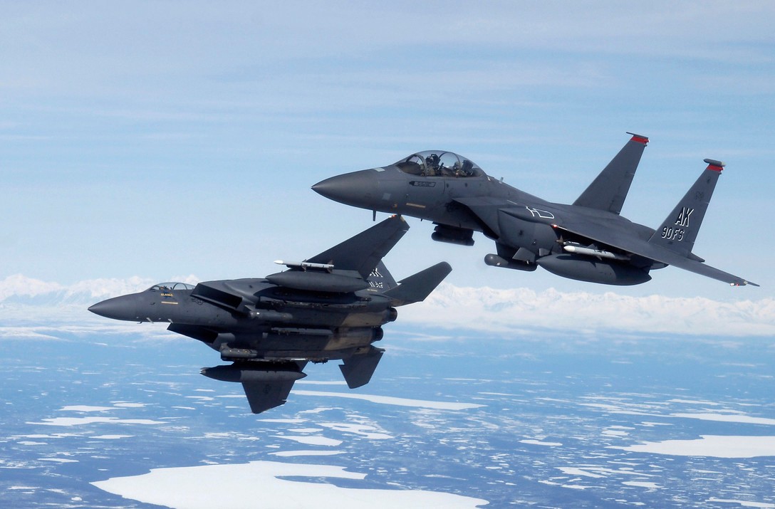 Two U.S. Navy fighter planes.