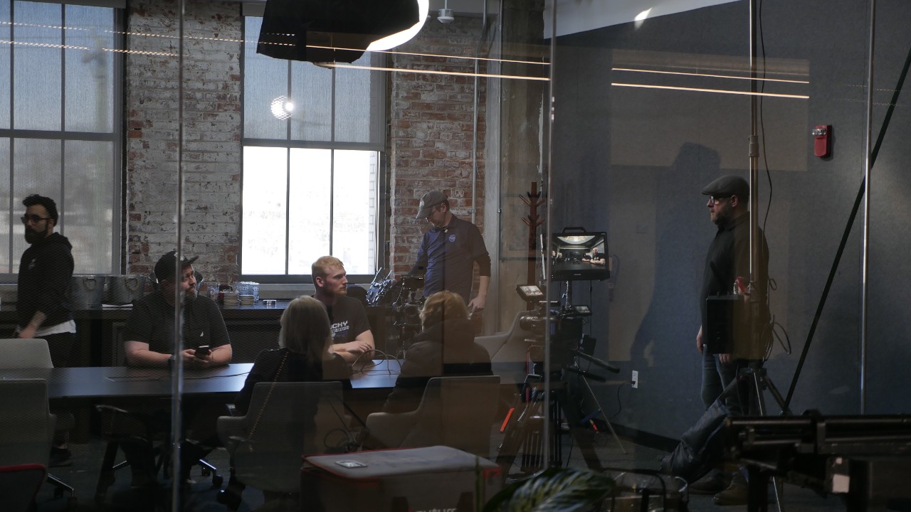 Microsoft film crew at work.