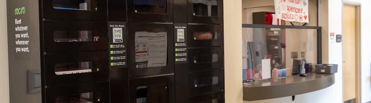 Locker system near residence hall desk works with QR codes
