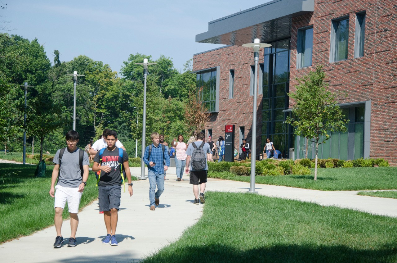 Students walking outside of Progress Hall