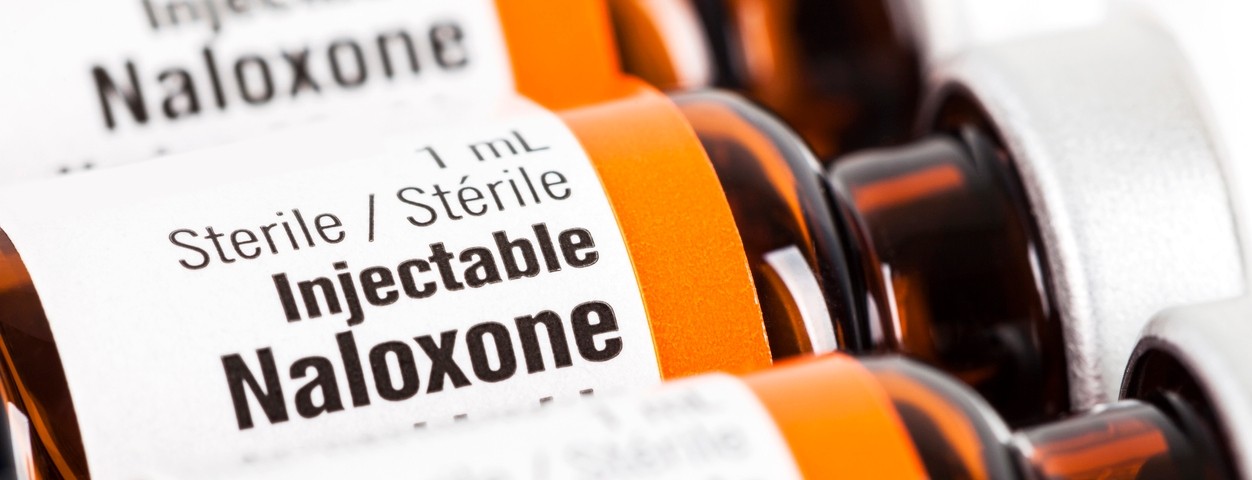 Vials of Naloxone opioid overdose medication.