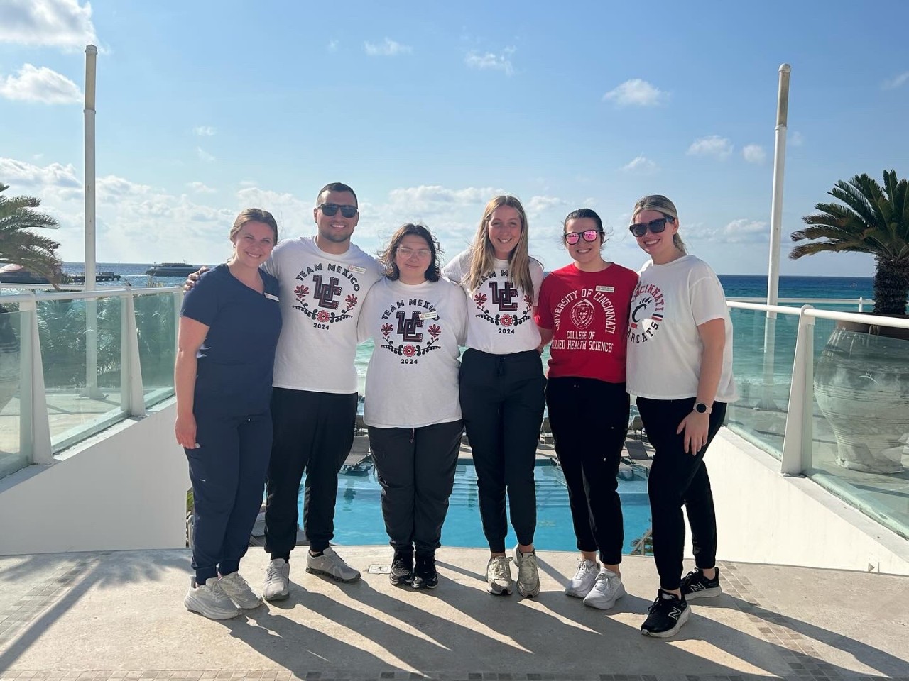 Physical therapy group from UC’s Team Mexico in Playa del Carmen, from left: Sara Shinn, Russell Burns, Alyssa Turner, Catherine Harrington, Britaney Dyer and Rachel Walters. 