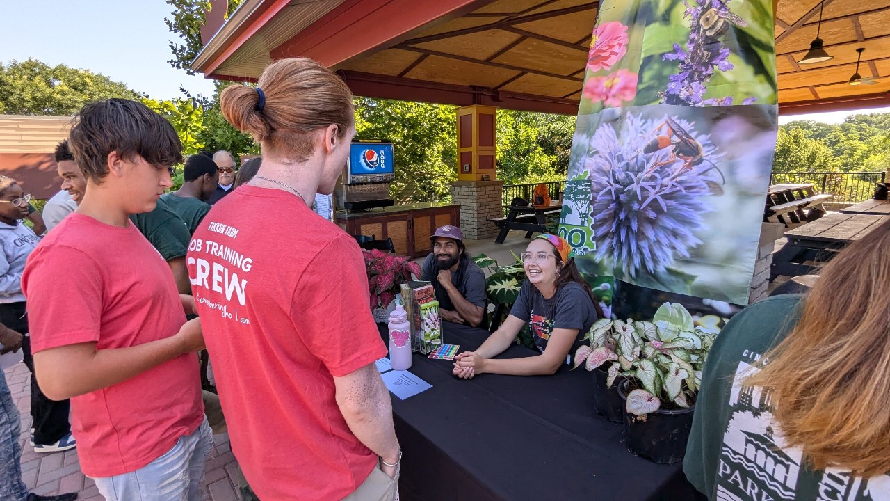 High school students interact with green vendors are the Cincinnati Zoo & Botanical Garden for the Horticulture Career Day.