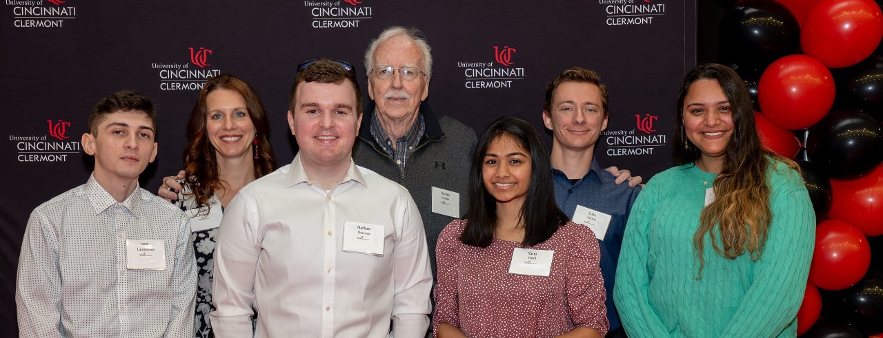 Donor Dennis Cronin with the first batch of Cronin Career Scholars in spring 2024. 