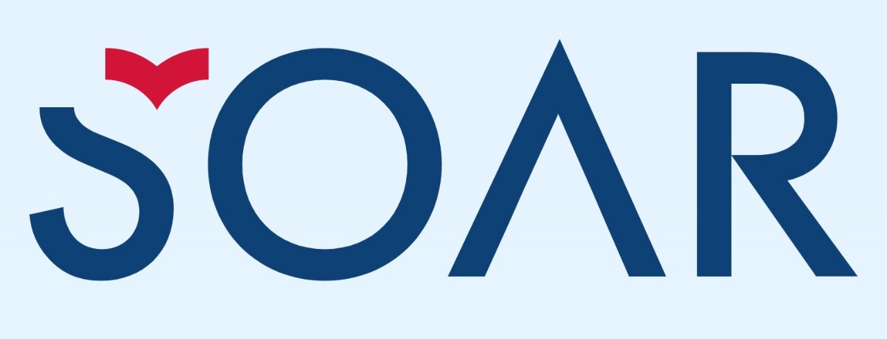 SOAR study logo, with "SOAR" in blue lettering and a red chevron above the "S" 