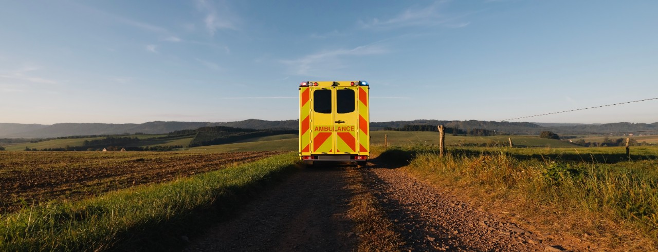 ambulance on road in rural area