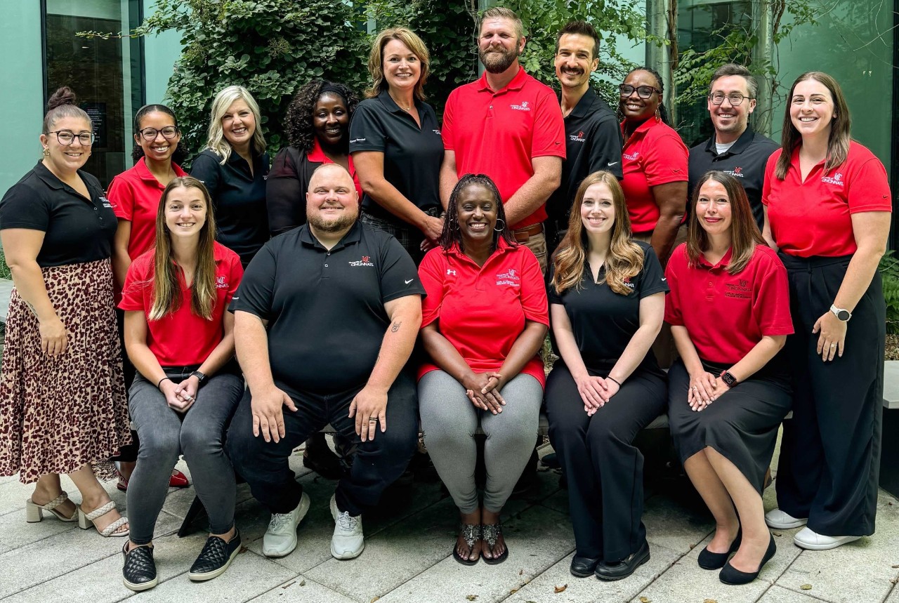 The Lindner Career Services team in black and red polos.