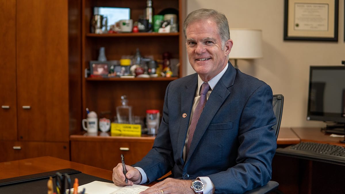 UC Clermont Dean Jeff Bauer at his desk. 