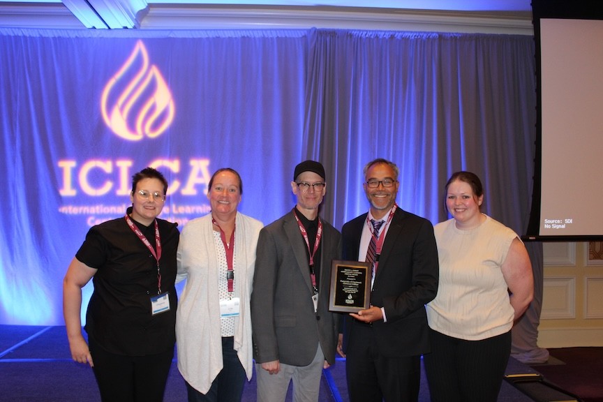 The UC Clermont Learning Commons team receives the Frank L. Christ Outstanding Learning Center Award for two-year colleges at the International College Learning Center Association conference Sept. 25 in Salt Lake City, Utah. From left: Cheyenne Riley, Julie Eagen, Don Peteroy, Valentine Johns and Bethany Brown