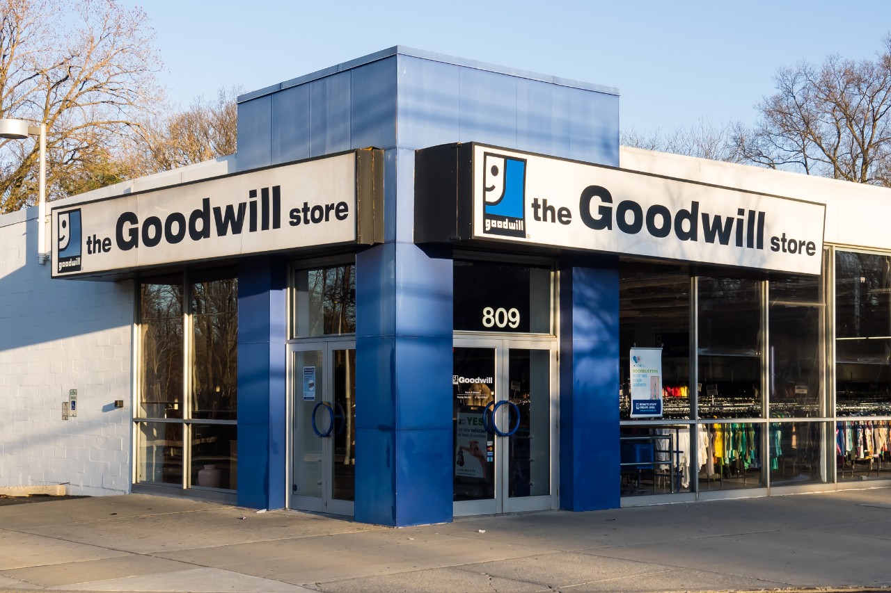 exterior of a Goodwill store with blue and white signage