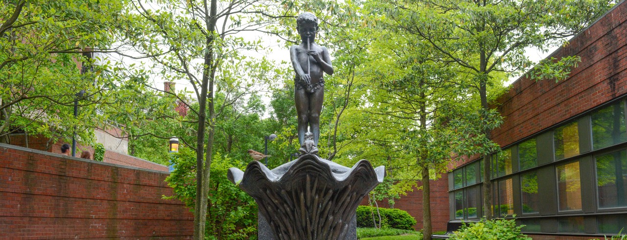 Pan's Fountain in CCM's Alumni Gardens. Photo/UC Marketing + Brand