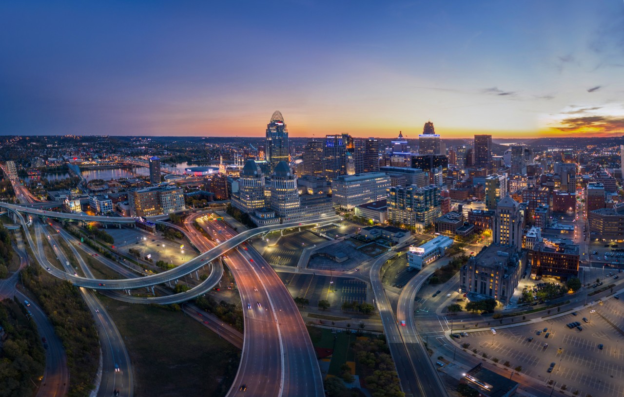 Cincinnati skyline at night. 