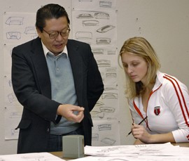 Tony Kawanari teaches Industrial Design. He was named one of the Most Admired Industrial Design Educators of 2006. With 4th year ID student Lauren Althaus.