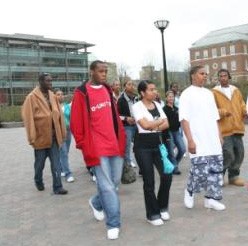 Hughes High School students tour UC's Uptown campus.