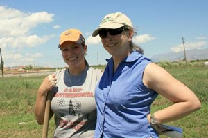 Professor Susan Allen and UC anthropology senior Kathleen Forste (left) visited the VashtÃ«mi dig site in southern Albania.