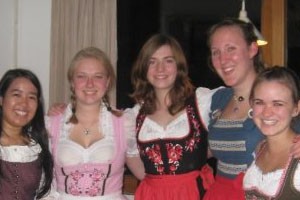 Monica Zeckel (center) and friends dressed in German drindls.