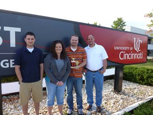 The UC Clermont Respiratory Care team: Justin Meyer (Anderson Township), Stephanie Brewer (Mt. Orab), Caleb Arnold (Cincinnati) and Mike Jaeger (Cincinnati).