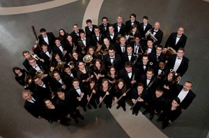 CCM Professors Terence Milligan and Glenn Price with the CCM Wind Orchestra.