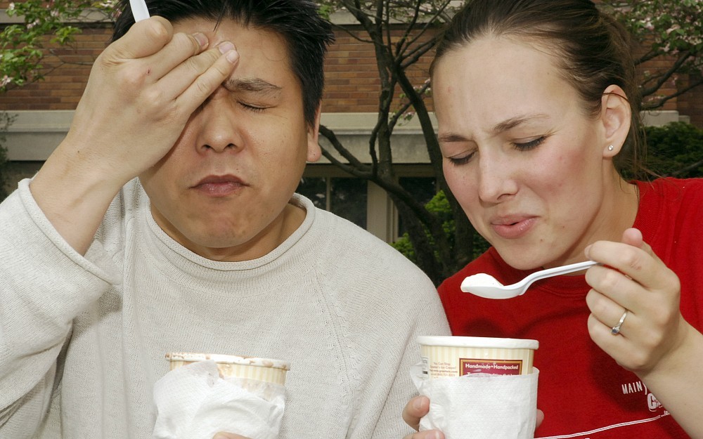 "Ice cream headaches" are caused by overstimulating nerves, blood vessels and muscle fibers located in upper mouth and throat tissues.