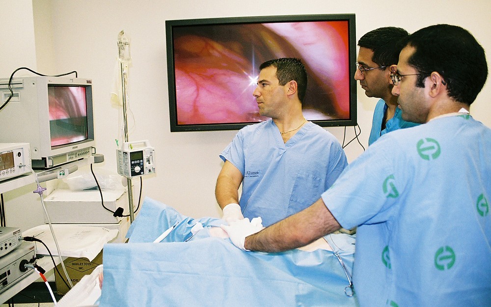Cardiothoracic surgery residents take part in a surgical training at the Center for Surgical Innovation.