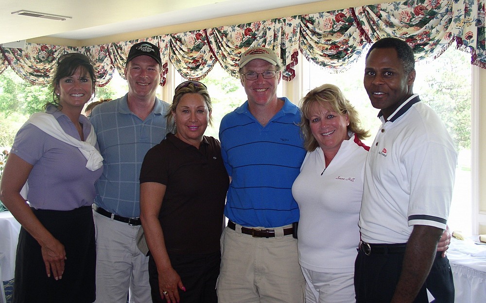  The first UC Cancer Center/Barrett Center Golf Classic event raised $7,500 for local cancer research. Pictured here is Sandra Terry, Kevin Redmond, MD, Barbara Shapiro, Bill Barrett, MD, Lorie MacDonald, and John Simmons.
