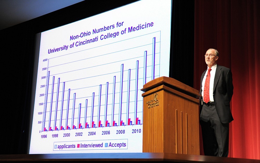 Senior Associate Dean Andrew Filak, MD, discussing the College of Medicine's educational mission 