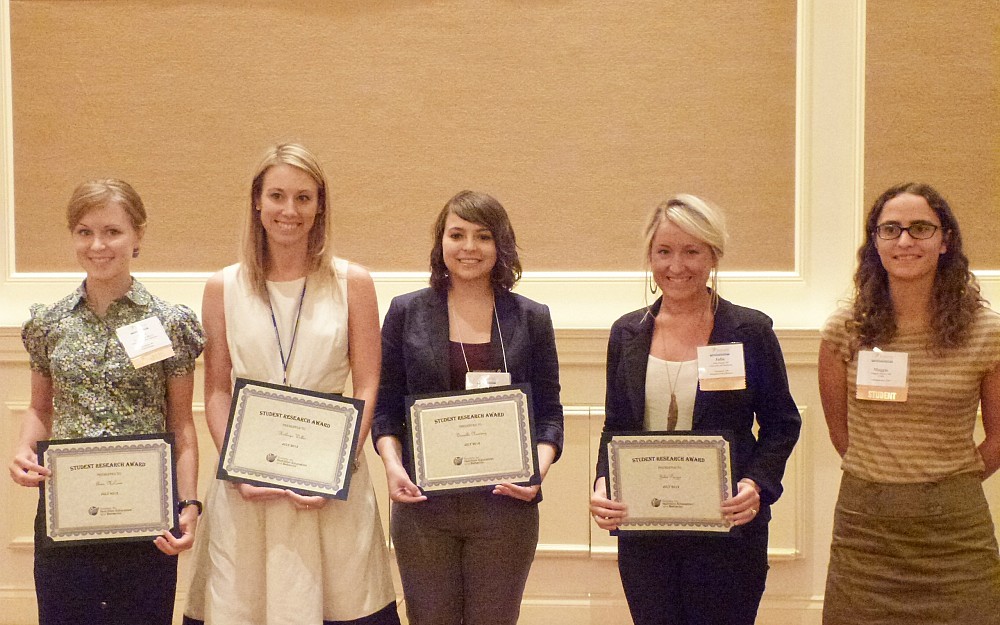 Julia Piazza, masterÂ s student in nutritional sciences at UCÂ s College of Allied Health Sciences (second to the right), with other award winners at the Society of Nutrition Education and Behavior's annual meeting.