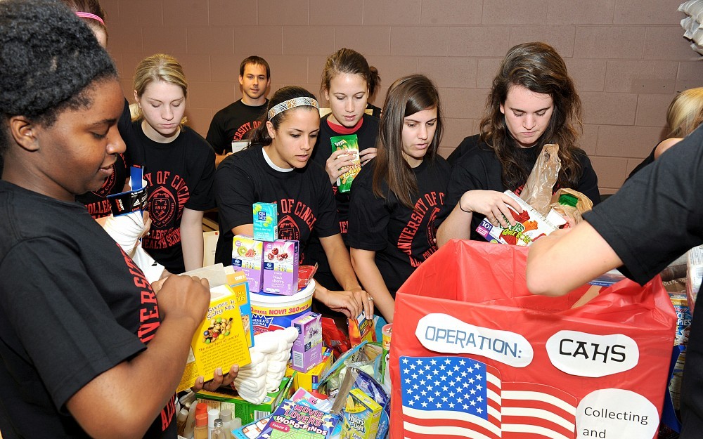 College of Allied Health Sciences students assemble military care packages.