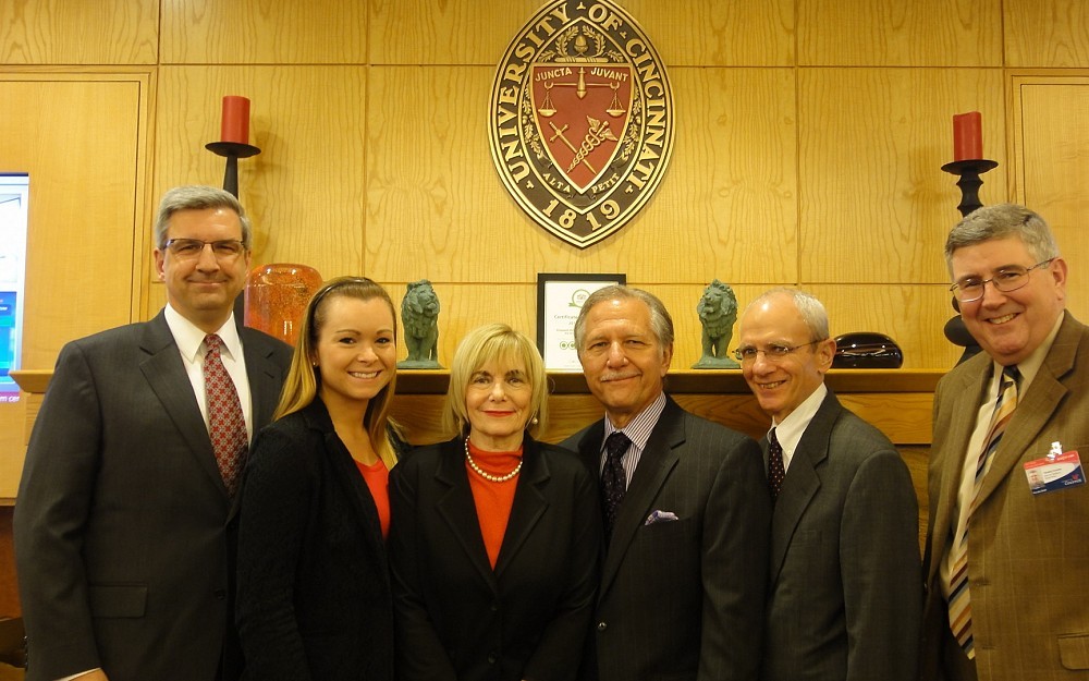 Faculty and staff in the Master's of Health Administration program (left to right): professor William Banks, program coordinator Stephanie Hughes, program director  Dr. Joan Murdock, professor James Evans, professor William Freedman and professor Tim Crowley