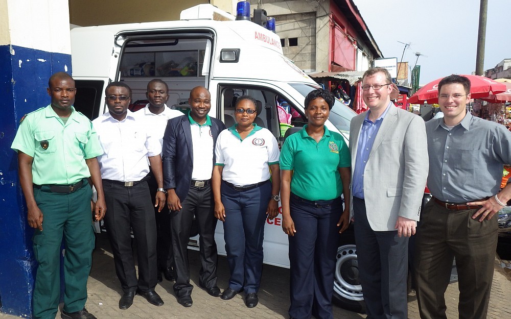 Assistant professors of emergency medicine Jason McMullan, MD, and Dustin Calhoun, MD, spent a week in Ghana this spring learning about the emergency medicine and EMS systems and training in the West African country.