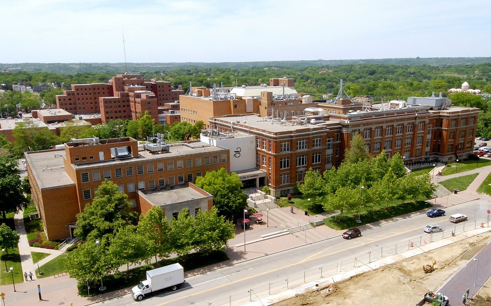 Wherry Hall (left) and Kowalewski Hall (formerly Health Professions Building) (right) on UC's medical campus.