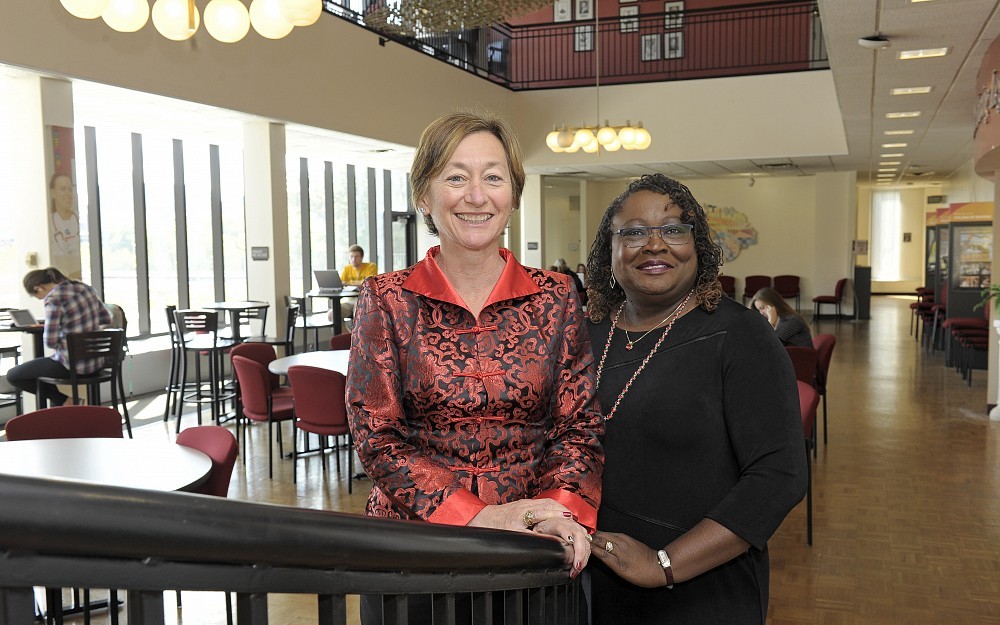 Greer Glazer, PhD (left), and Karen Bankston, PhD, in Procter Hall, home to the UC College of Nursing.