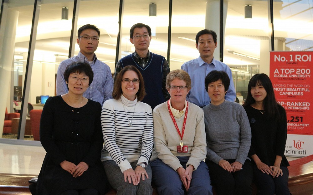 Dawn Clineman, second from left, front row and Carolyn Stoll, middle, front row, both of the College of Allied Health Sciences with visiting faculty from Shandong University in China