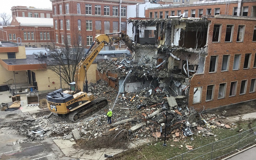Demolition of Wherry Hall began on Feb. 7, 2017