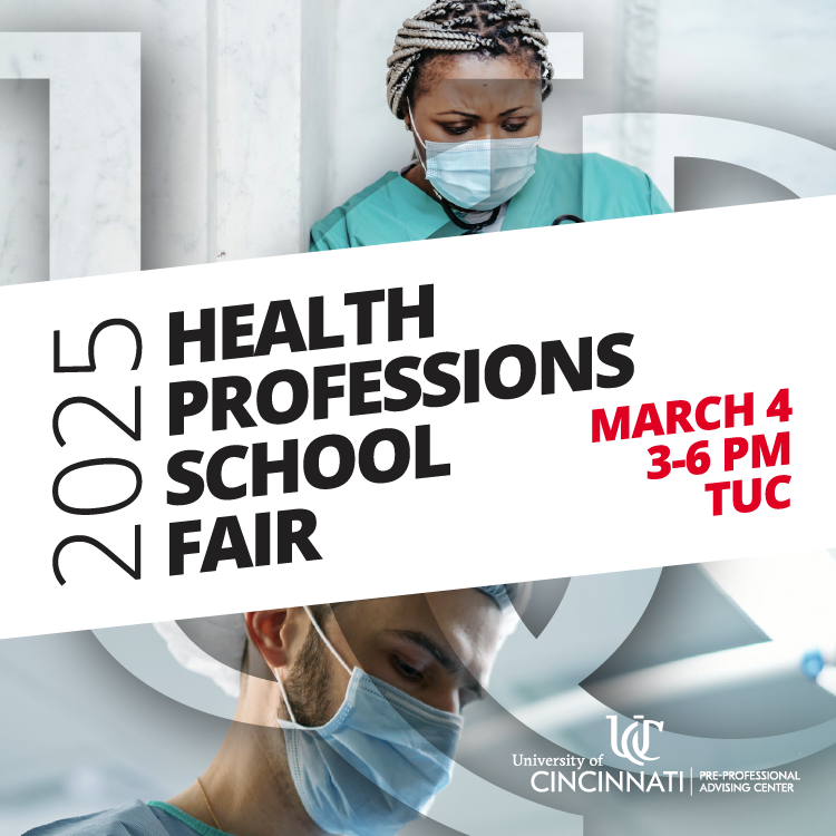 health care workers on flyer for health professions school fair on March 5, 2025